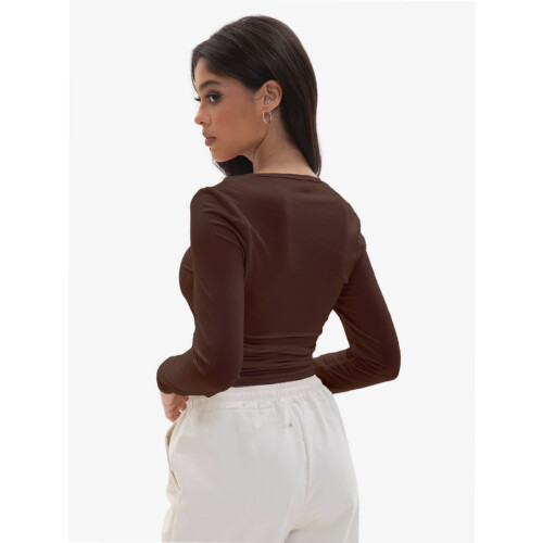 Damen-Croptop mit eckigem Ausschnitt, langen Ärmeln 1