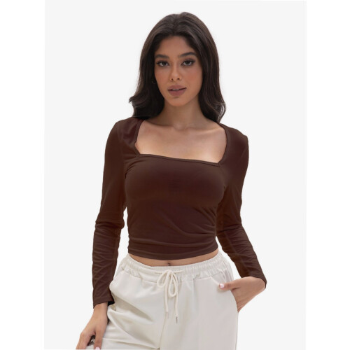 Damen-Croptop mit eckigem Ausschnitt, langen Ärmeln 2