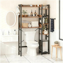 WC feletti polc, 3 szintes, oldalsó polcokkal, fém-MDF