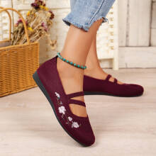 Women's breathable woven flat shoes wine color size 9.5