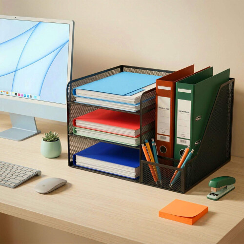 Bureau-organizer, metalen gaas, 5 vakken, documentsleuf