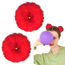 Furry faux fur hair scrunchies 2 pcs red