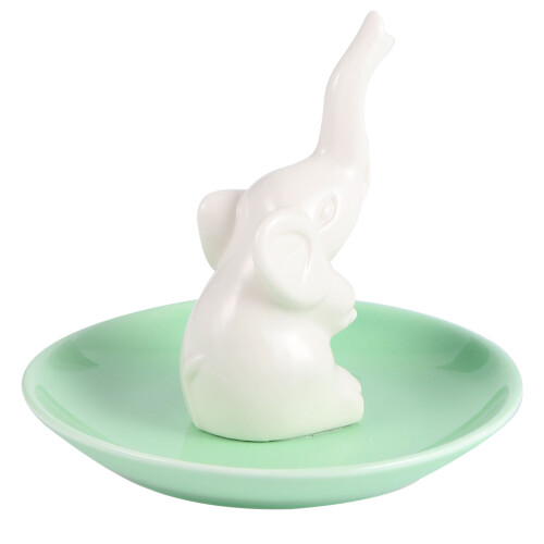 Ceramic jewelry storage tray elephant ring holder green 1