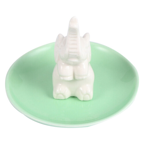 Ceramic jewelry storage tray elephant ring holder green 2