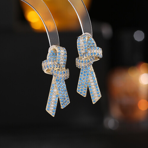 S925 Silver Bow Earrings with Zircon 1 Pair 1