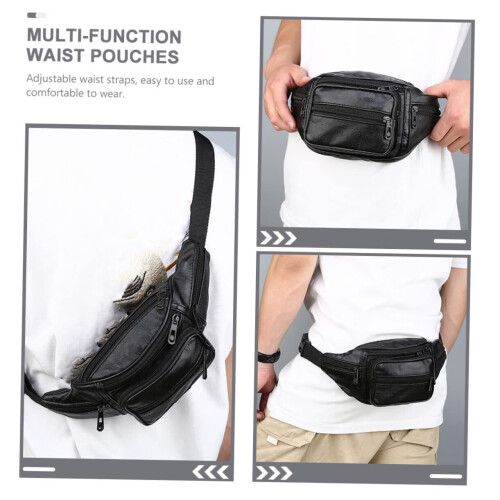 Marsupio in pelle nera con molteplici tasche 1