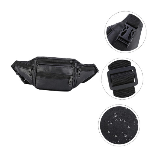 Marsupio in pelle nera con molteplici tasche 2