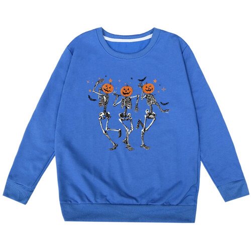 Halloween skeleton pumpkin sweatshirt blue 1-2 years