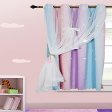 Pink Purple Kids Room Curtains 52x63 Inch 2 Layers Star