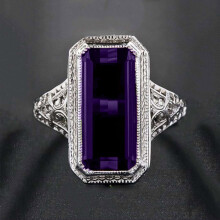 Women's emerald zircon ring natural rectangular inlaid size