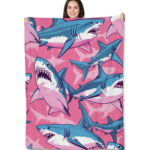 Pink Shark Fleece Throw Blanket 40x50 in