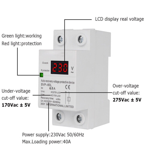 Protector de voltaje Mosiee AC230V63A60L 2