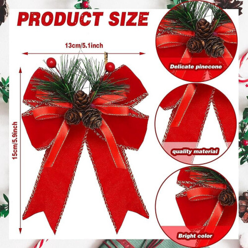Christmas Bows Red Buffalo Plaid with Pine Cone 6 Pack 1