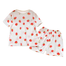 Blusa infantil de manga curta com estampa de dinossauro e morango, tamanho 2-3 anos.