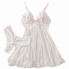 Women's sheer lace nightgown sleepwear white L