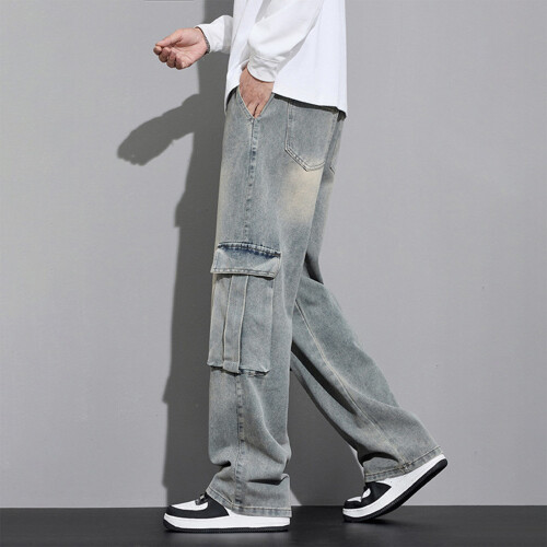 Calça jeans masculina de trabalho em denim elástico resistente, corte regular. 1