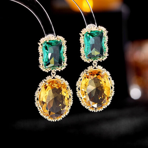 Crystal geometric earrings silver needle gold-plated zircon 1