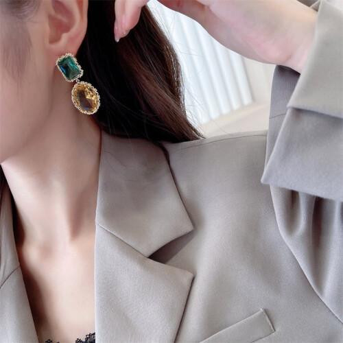 Crystal geometric earrings silver needle gold-plated zircon 2