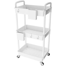Chariot utilitaire roulant Ă 3 niveaux, organisateur de rangement blanc