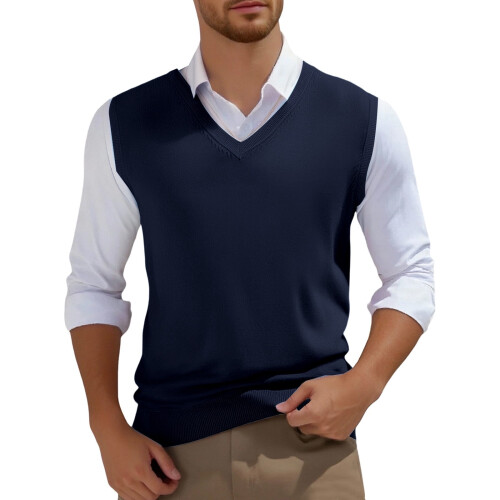 Men's V-neck sweater vest relaxed fit solid color 2