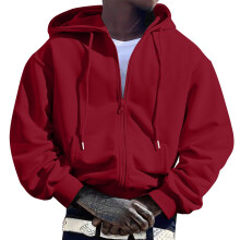 Hoodie Dath Soladach Lán-Zip le Muinchille Fada agus Pócaí d'Fhir