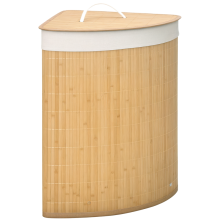 Cesto de ropa de bambú de 55 litros con tapa, asa y bolsa de lavandería extraíble, color natural.