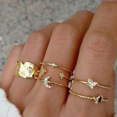 Σετ δαχτυλιδιών Kiplyki Wholesale Cold Wind Geometric Gold με επιχρυσωμένα ευρωπαϊκά και