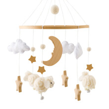 Baby crib mobile wooden moon stars cloud decor 8.86x16.93