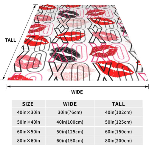 Microfiber Flannel Blanket 60x50 Inches Red Pink Black Lips 1