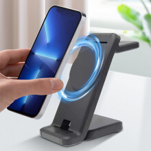 Lmueinov Hopfällbar 15W Trådlös Laddare för Android och iOS, Kompatibel med Telefoner, Klockor, Hörlurar, 3-i-1 Magnetisk Snabbladdning