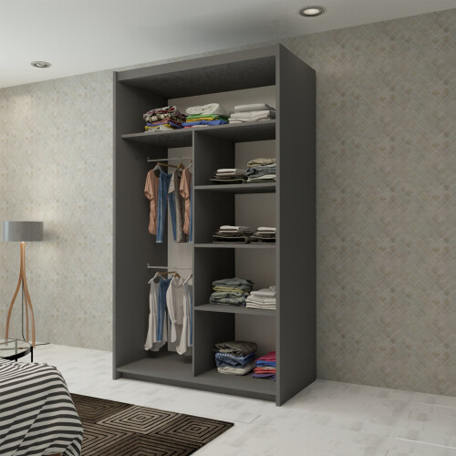 MN Furniture (Grey, 120cm) Double Sliding Doors Mirrored Wardrobes 1