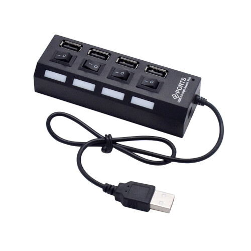 Concentrador USB negro, divisor de 4 puertos USB 2.0 1