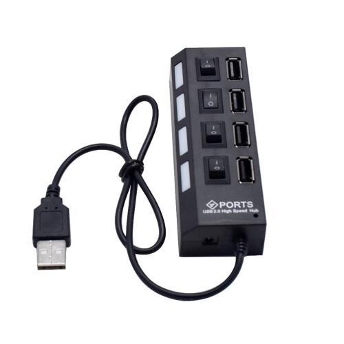 Concentrador USB negro, divisor de 4 puertos USB 2.0 2