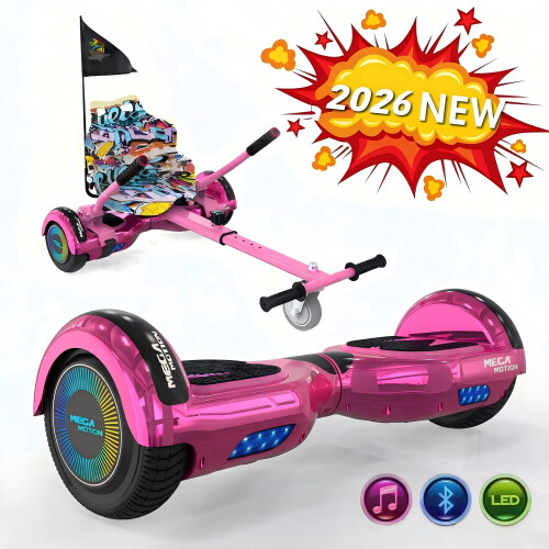 Mega Motion (Pink) 6.5'' E Scooter LED Hoverboard with go-kart Segway