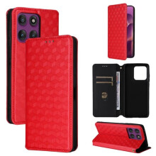 Motorola Edge 60 Pro 5G leather case red cubic grid texture