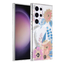 Kompatibel mit Samsung Galaxy S23 Ultra Handyhülle mit Magnetverschluss – Blumenmuster, Rosa/Blau, mehrfarbig