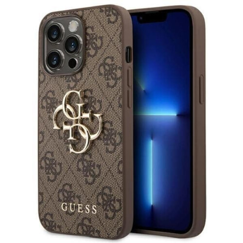 iPhone 14 Pro case brown with large metal logo