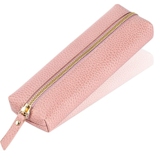 Pink leather pencil case for adults