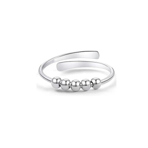 Antistressring silver justerbar med roterande pärlor