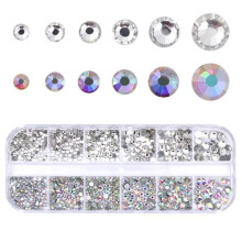 Decorações de unhas com strass prateados (12 peças)
