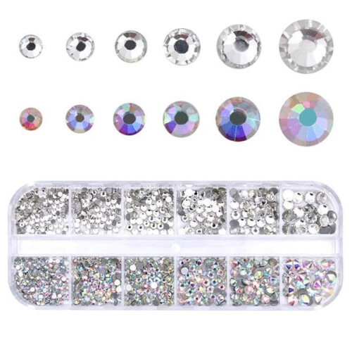 Decorações de unhas com strass prateados (12 peças)