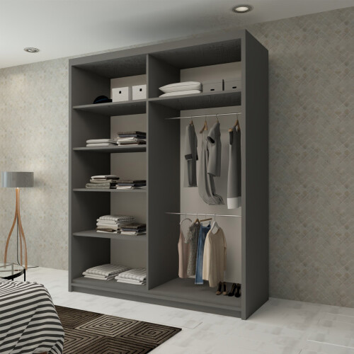 MN Furniture (Grey, 150cm) Double Sliding Doors Mirrored Wardrobes 2