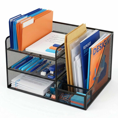Bureau-organizer, metalen gaas, 5 vakken, documentsleuf 1