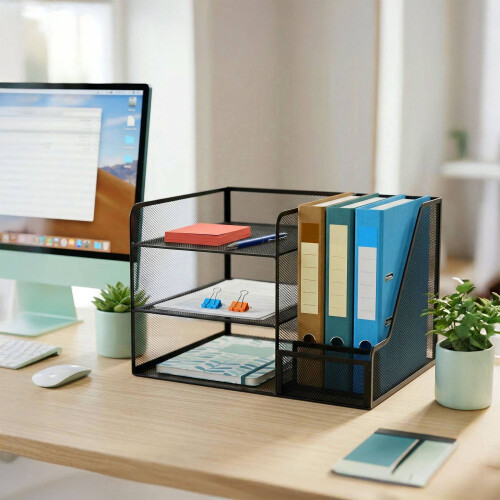 Bureau-organizer, metalen gaas, 5 vakken, documentsleuf 2