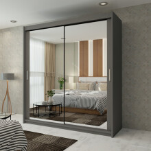 (Grey, 180cm) Double Sliding Doors Mirrored Wardrobes