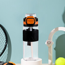 Sportwaterfles met rietje en klapdeksel, 590 ml, blauw