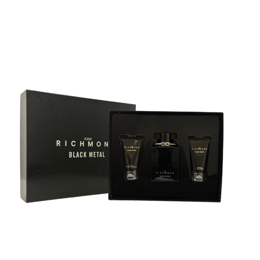 Photos - Women's Fragrance John Richmond Set : Black Metal Natural Cleansing Shower Gel 50 ml + Black Metal Body Lotion 50 ml + Black Metal Eau De Parfu 