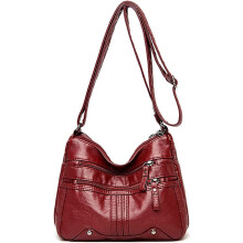 Geantă crossbody pentru femei din piele ecologică moale cu fermoare multiple