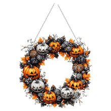 Ghirlanda di Halloween con zucca e foglie d'acero da 45 cm