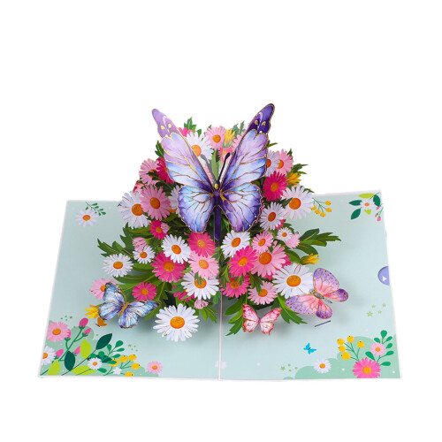 Cartão de Dia das Mães com flores em 3D e efeito de destaque.